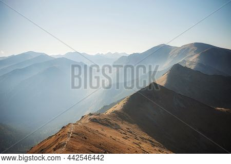 Mountain Panorama Of The Tatra Mountains From Kasprowy Wierch (kasper Peak)  On A Autumn Day In Pola