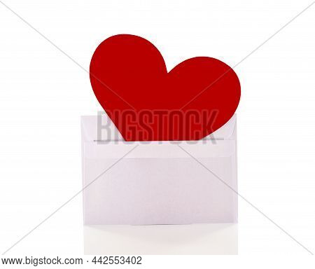 Red Heart In A White Enveloppe Isolated On White Background