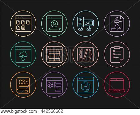 Set Line Laptop, Clipboard With Checklist, Computer Monitor Screen, Mysql Code, Cloud Technology Dat