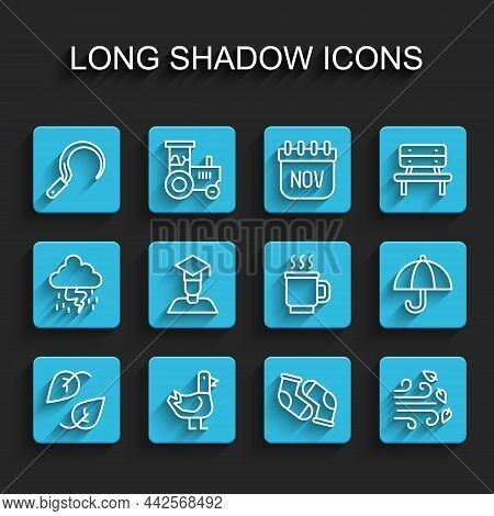Set Line Leaf, Dove, Sickle, Socks, Windy Weather, Graduate And Graduation Cap, Umbrella And Cup Of 