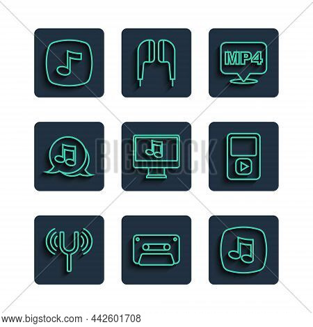 Set Line Musical Tuning Fork, Retro Audio Cassette Tape, Note, Tone, Mp4 File Document, Computer Wit