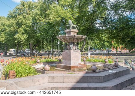 Turku, Finland - August 6, 2021: Fountain Of Gustav Albert Petrelius.