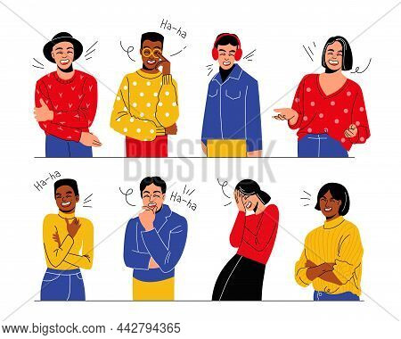 Laughing People. Cheerful Smiling Characters, Positive Emotions, Men And Women Having Fun, Joke Reac