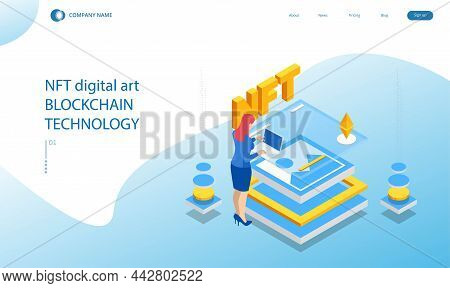 Isometric Digital Art Nfts, Generative Art. Nft Non-fungible Token Is A Unique And Non-interchangeab