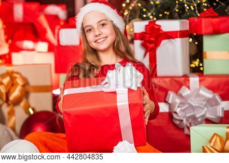 Decorated With Gifts. Shopping Packages Christmas Sale. Cheerful Santa Helper Sort Presents. Smiling