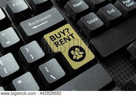 Sign Displaying Buy Question Rent. Concept Meaning Group That Gives Information About Renting Houses