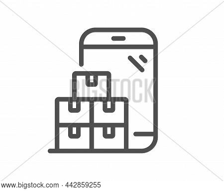 Mobile Inventory Line Icon. Wholesale App Sign. Warehouse Boxes Symbol. Quality Design Element. Line