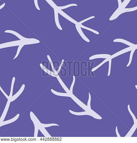 Decorative Sprigs Twigs Seamless Pattern. Botanical Background. Periwinkle Purple Violet Flat Drawin