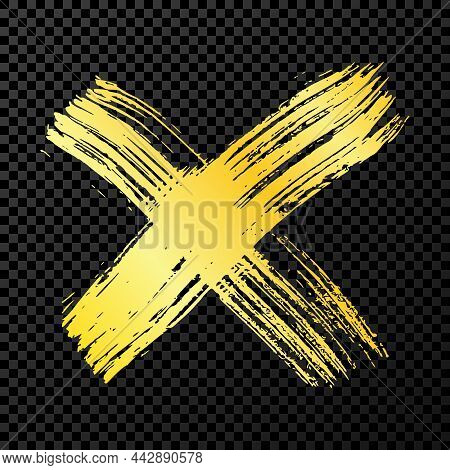 Hand Drawn Cross Symbol. Gold Sketch Cross Symbol On Dark Background. Vector Illustration