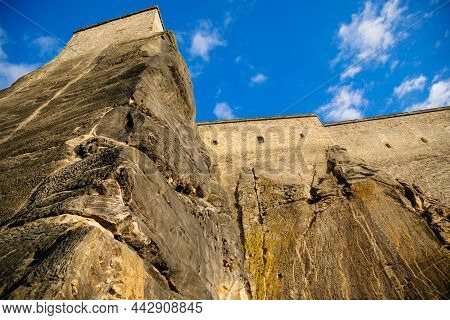 Konigstein, Saxony, Germany, 6 November 2021: Medieval Fortress With Stone Walls, Tourist Destinatio