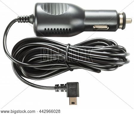 Car Charger With Black Male Close-up For Small Portable Devices Of Micro Usb Standard