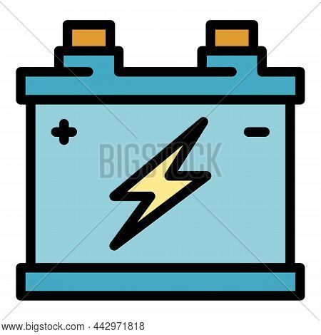 Power Car Battery Icon. Outline Power Car Battery Vector Icon Color Flat Isolated