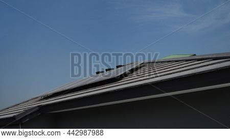 Photovoltaic. Solarcell Panel. Solar Roof Power Plant On The Roof