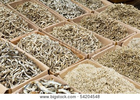 Dried assorted small white fish