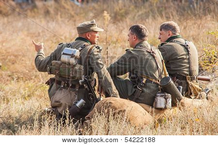 DNIPRODZERZHYNSK, UKRAINE - OCTOBER 26 : Member Historical reenactment in Nazi Germany uniform on Oc