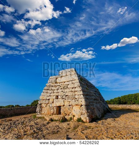 Menorca Ciutadella Naveta des Tudons megalithic chamber tomb In Balearic islands