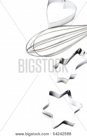 Chrome Cookie Cutters Set, Christmas Star And Heart Shaped  Cookie Cutter Isolated On White Backgrou