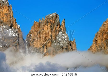 Winter alpine landscape in  the Dolomites, Sella Group, Italy, Europe