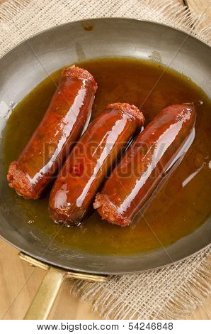 Grilled Hungarian Kolbasz In A Pan