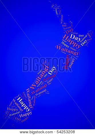 Tag Or Word Cloud Waitangi Day Related In Shape Of New Zealand