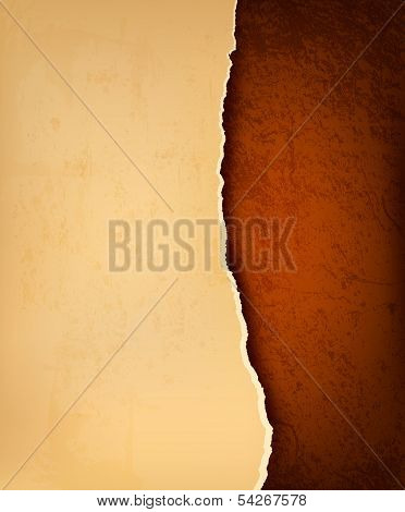 Retro Background With Old Ripped Paper And Brown Leather. Vector Illustration