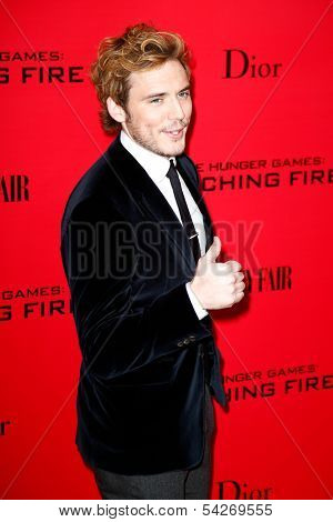 NEW YORK - NOV 20: Sam Claflin attends the 'Hunger Games: Catching Fire' premiere at AMC Lincoln Square Theater on November 20, 2013 in New York City.