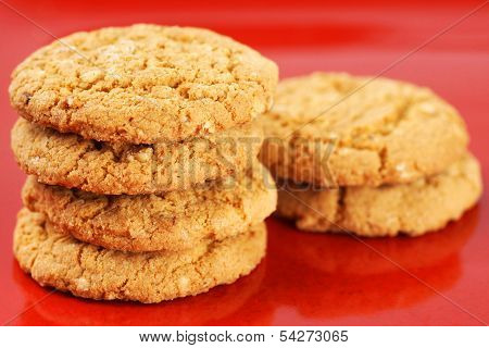 Oatmeal Cookies On Red Plate