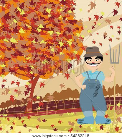 Smiling Redneck In Autumn Landscape