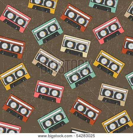 Seamless Background With Vintage Analogue Music Recordable Cassettes
