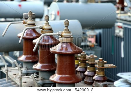 Detail Of The Isolators Of The Three Supply Phases Of A Power Transformer