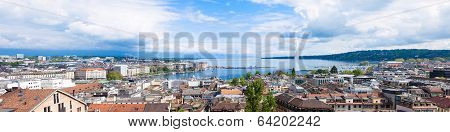 Panoramic View Of Geneva Water Fountain From The Saint-pierre Cathedral - Switzerland