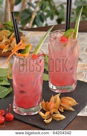 Cocktail alcoholic drinks and fruits.