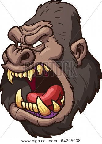 Angry gorilla head. Vector clip art illustration with simple gradients. All in a single layer. 