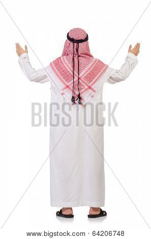 Praying arab man isolated on whit