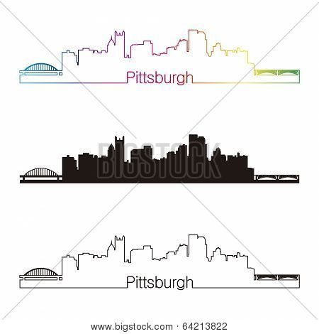 Pittsburgh Skyline Linear Style With Rainbow