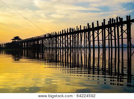 Ubein Bridge at sunrise Mandalay Myanmar