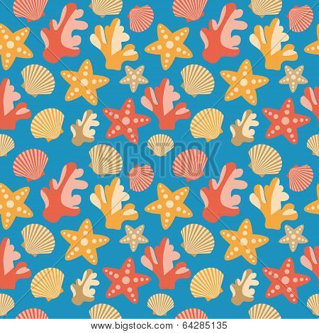 Shells, Coral And Starfish Seamless Texture