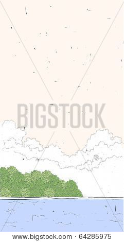 Vintage Line Art Landscape