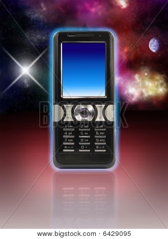 Cell Phone Isolated With Stars In Background