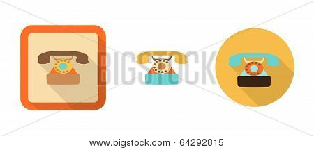 Three Retro Phone Icons In Flat Style