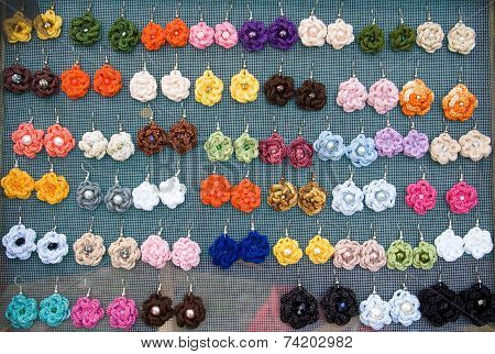 Handmade Earrings  Made Of Wool And Plastic