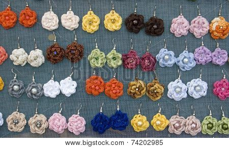 Handmade Earrings  Made Of Wool And Plastic
