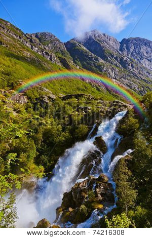 Waterfall near Briksdal glacier - Norway - nature and travel background