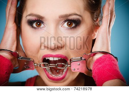 Teen Crime - Teenager Girl In Handcuffs