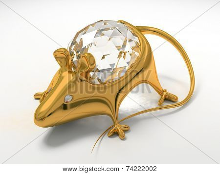 Gold jewelry decoration mouse with diamond saphire