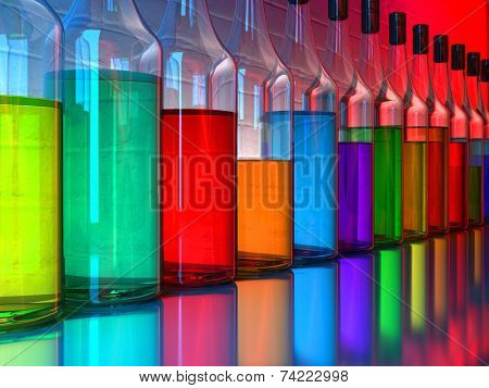 Set of the different bottles at the bar 3D rendering