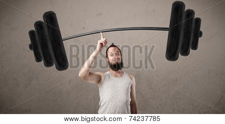 Funny skinny guy lifting incredible weights