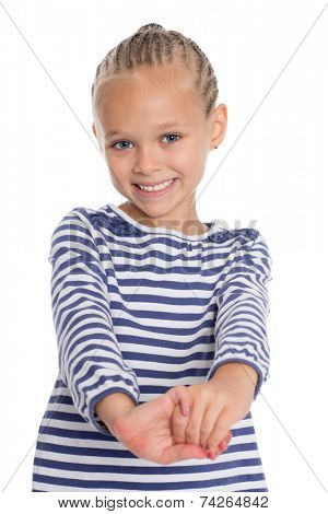 Little girl in the form of a cabin boy jokes. Girl is six years
