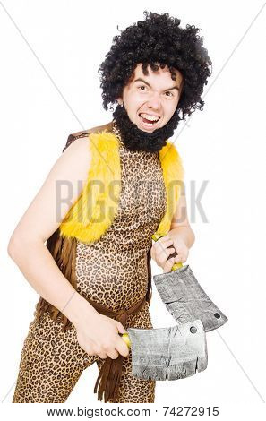Savage man isolated on white