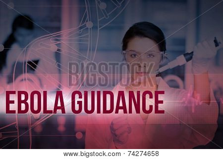 Serious chemist working with white dna helix diagram inteface against ecg line in red and black